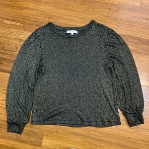 LOFT Metallic Gold Sparkle Sweater Womens Size XL‎ Black Long Sleeve Ribbed Knit